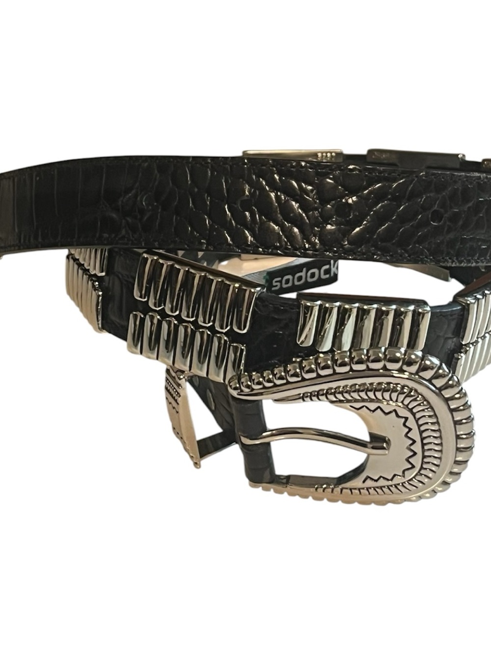 Jamie Sadock black croc-embossed leather Western Belt with Heavy Metal Detail